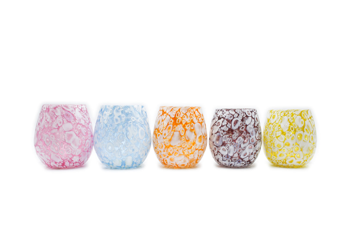 Tumbling glass with murrina