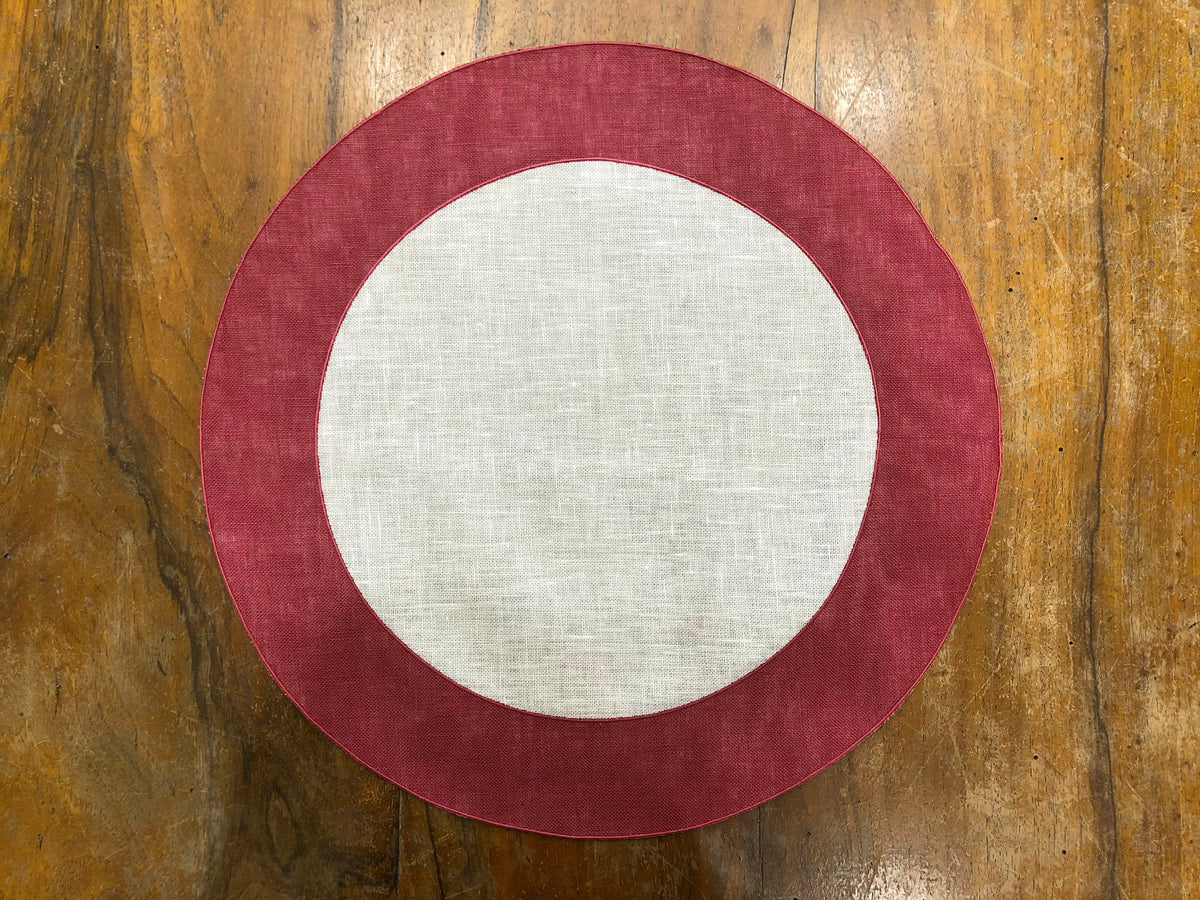 Set of 2 burgundy and white circle placemats and napkins