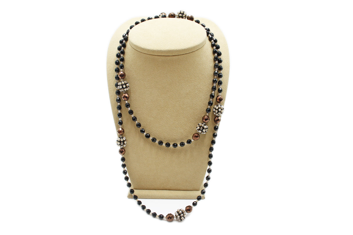 Necklace 6 balls - black, brown