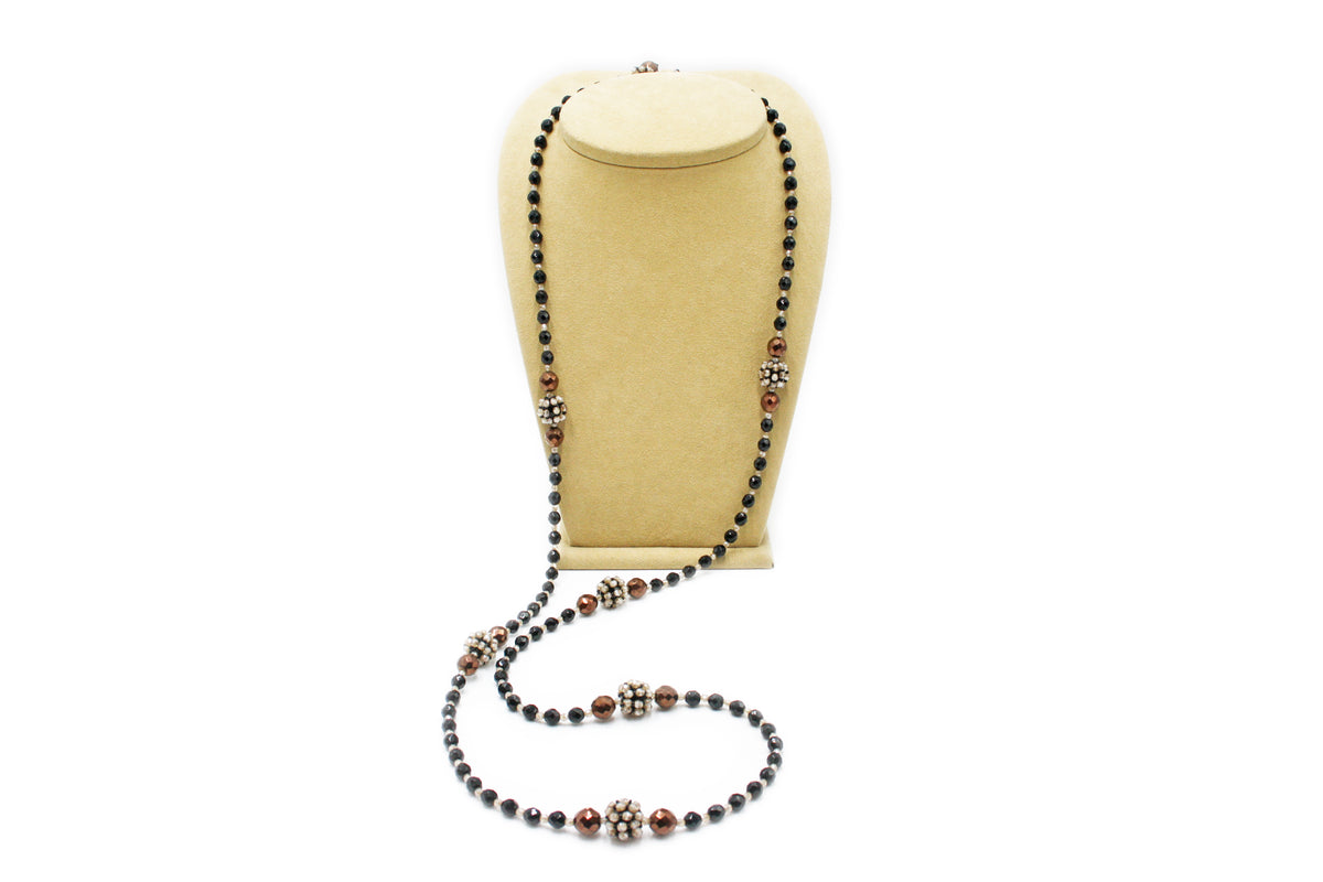 Necklace 6 balls - black, brown