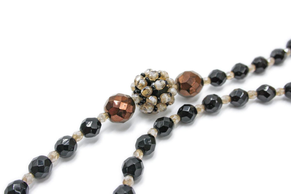 Necklace 6 balls - black, brown