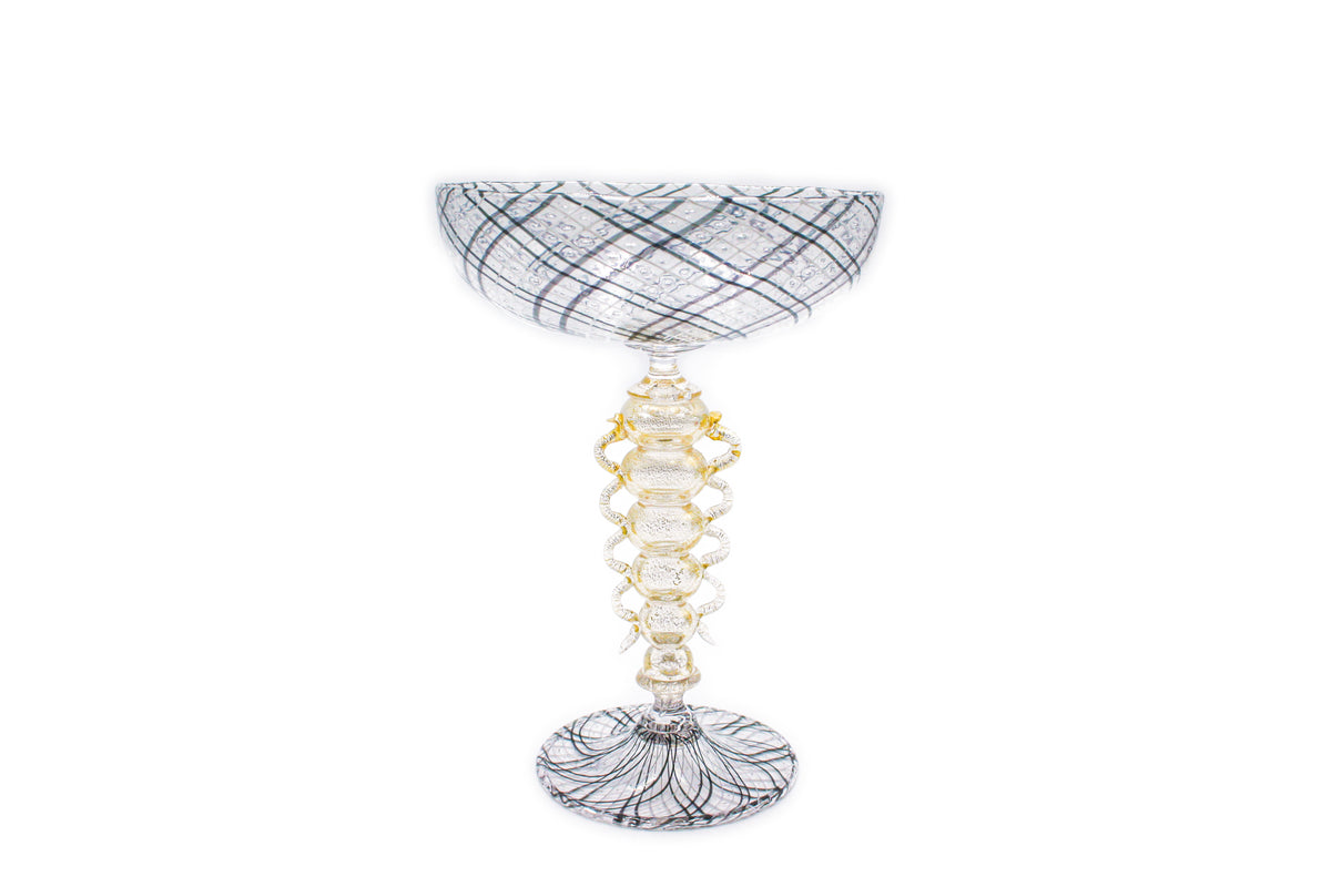 Black and white reticello champagne coupe