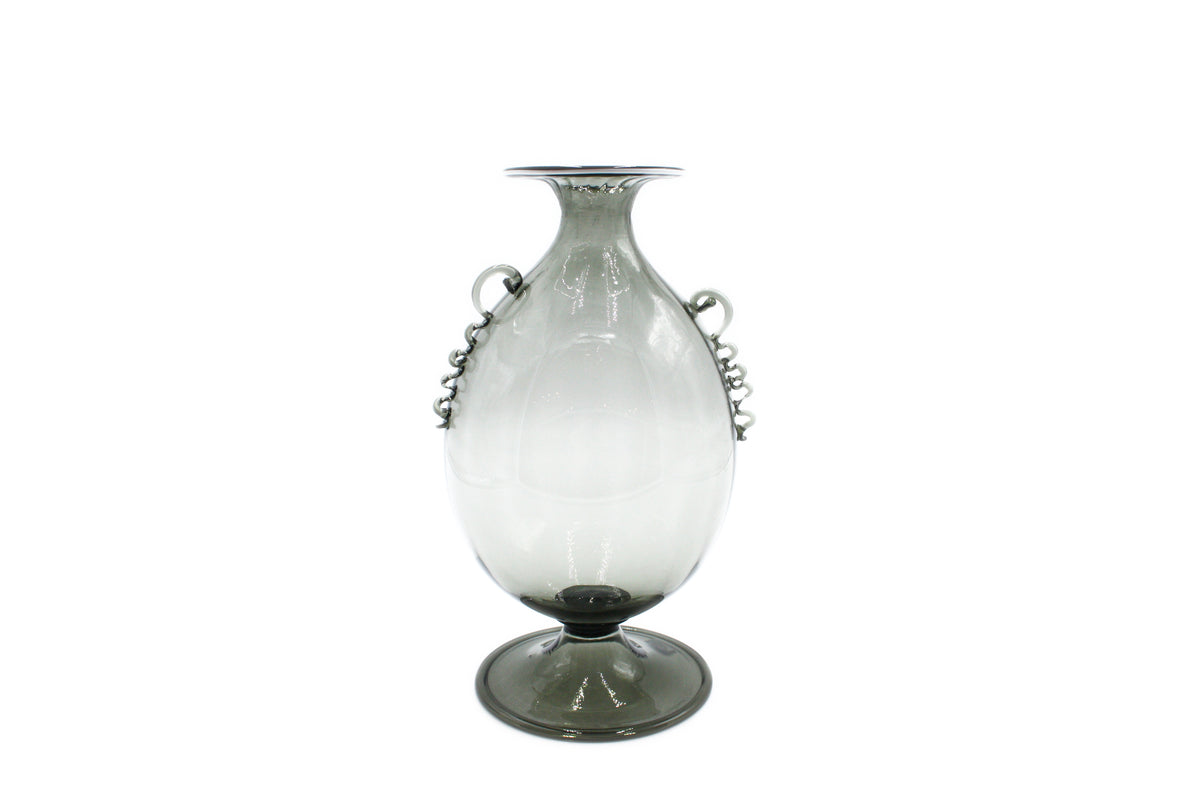 Tall grey vase with white rim 