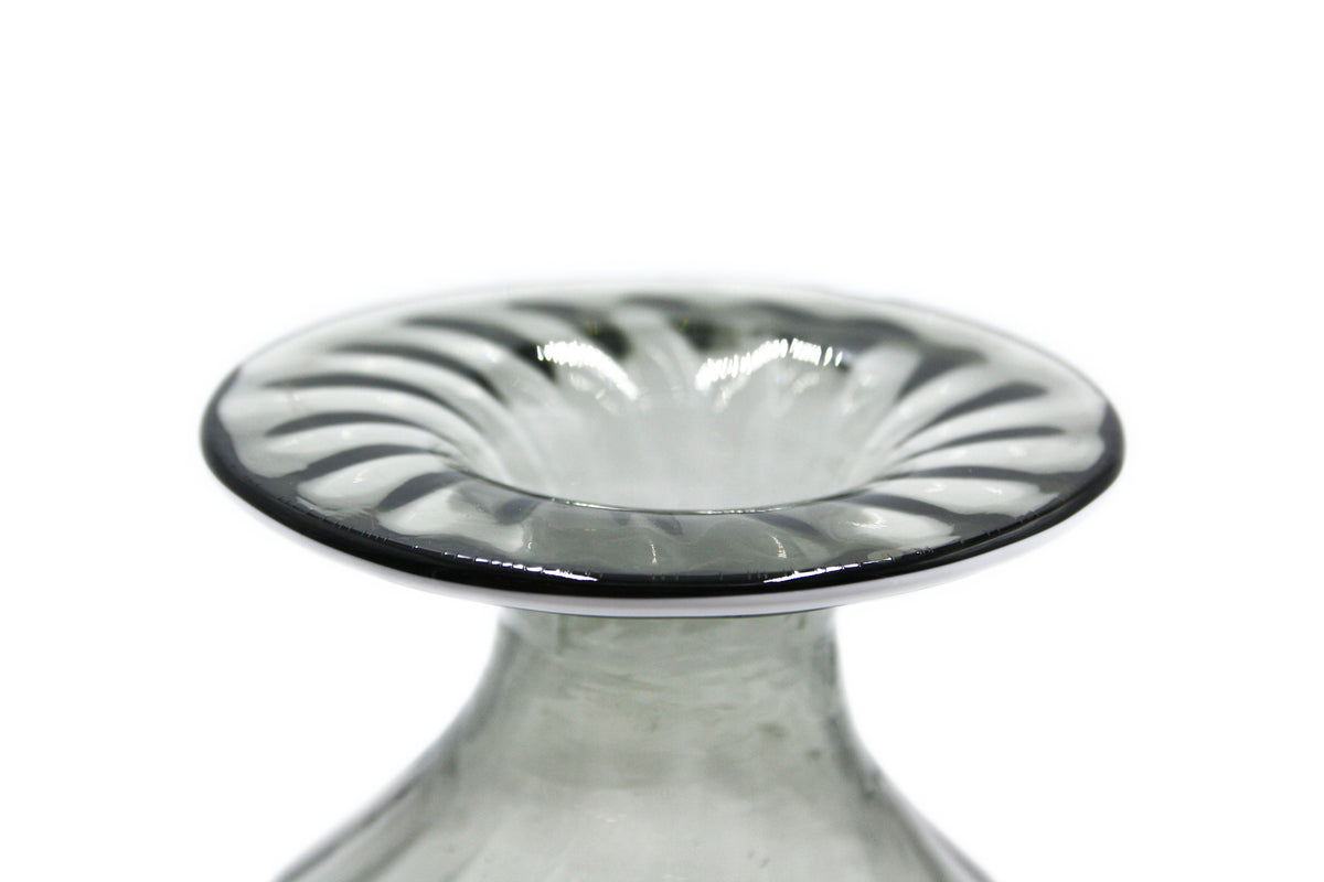 Tall grey vase with white rim 