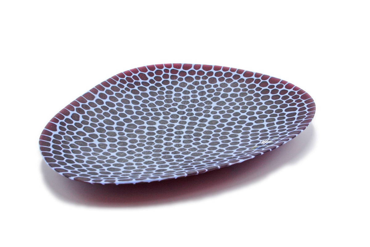 Large blue and red oval bowl