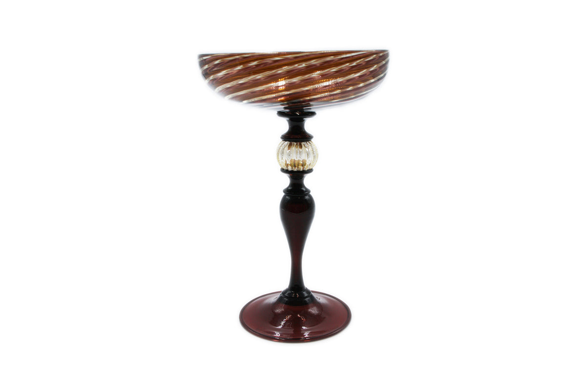 Champagne coupe in brown and purple filigrana glass