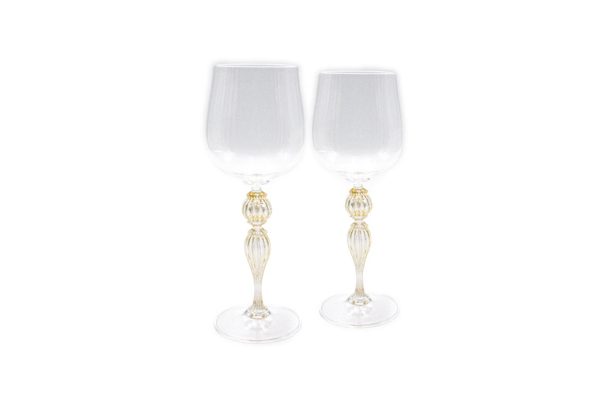 Set of 2 closed tulip crystal glasses with golden stem