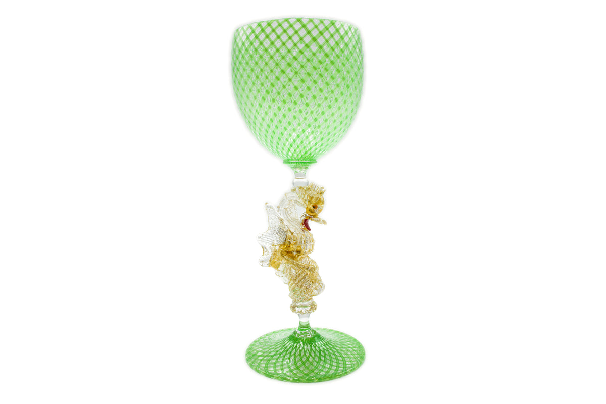 Green Tipetto wine glass with reticello pattern
