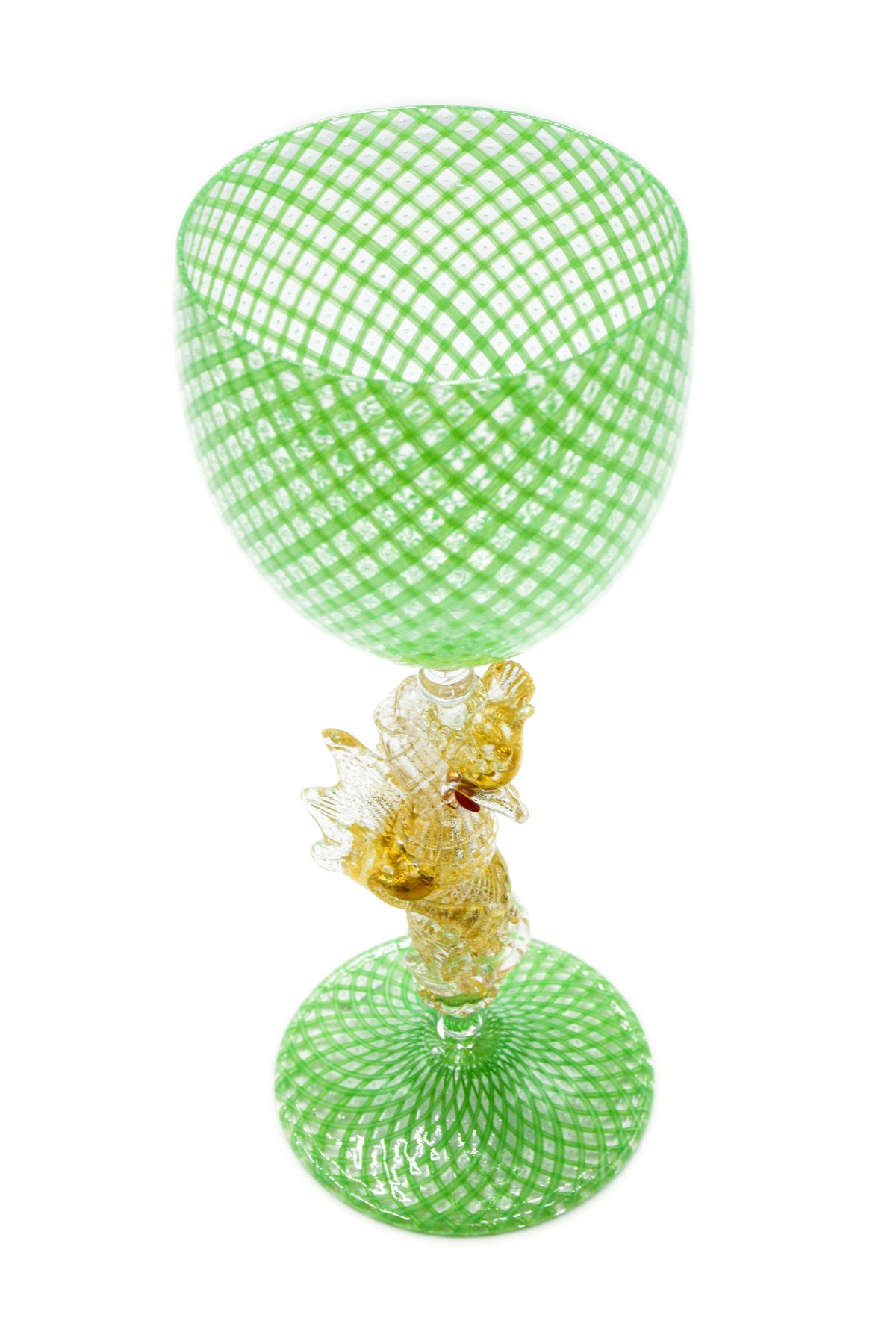 Green Tipetto wine glass with reticello pattern