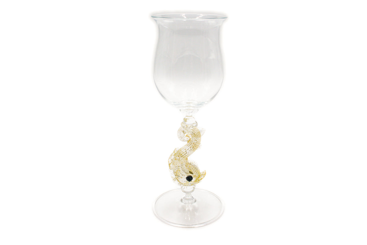 Crystal tulip glass with gilded dolphin