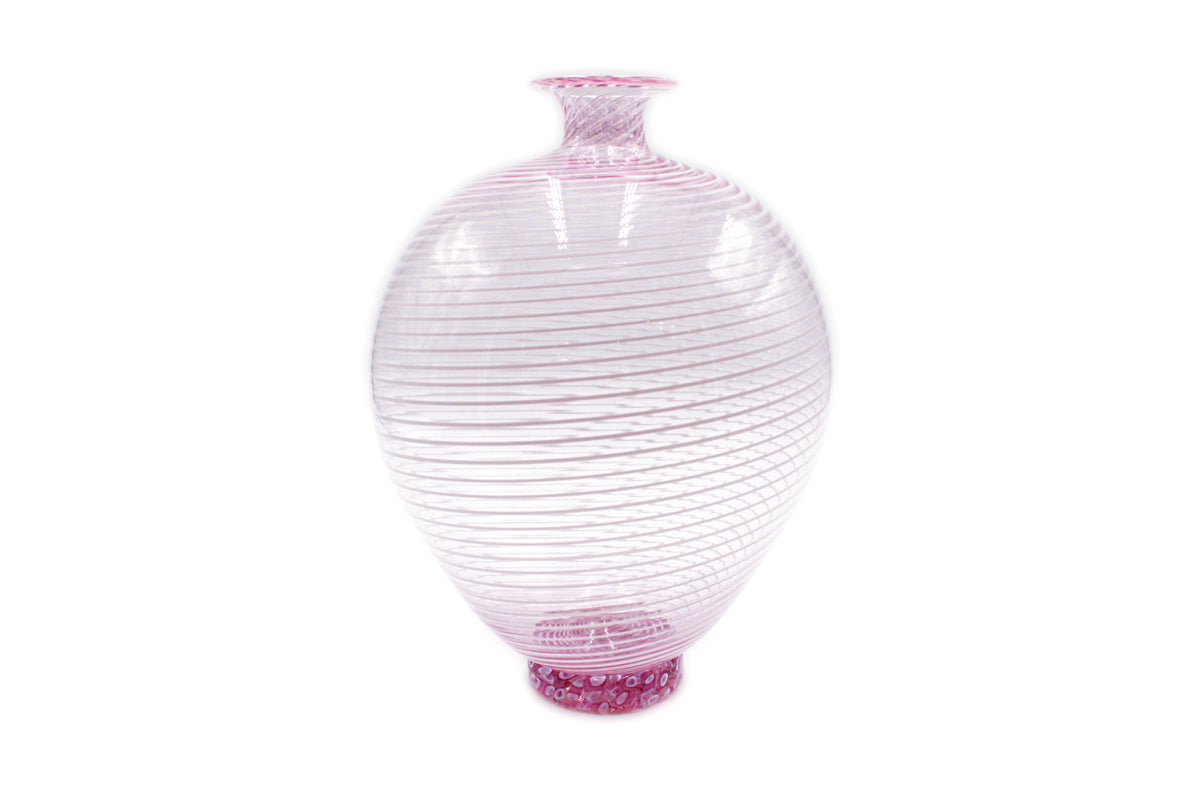 Pink and white filigree vase