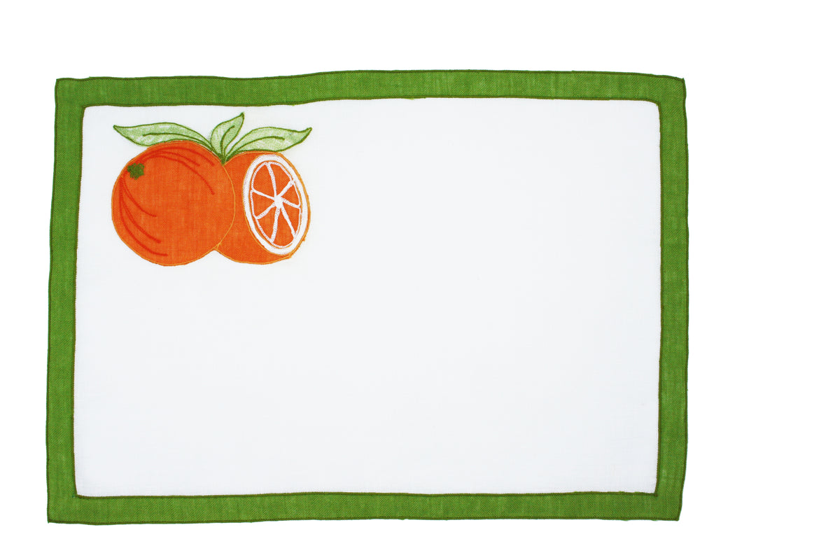 Rectangular orange zagare placemat and napkin set