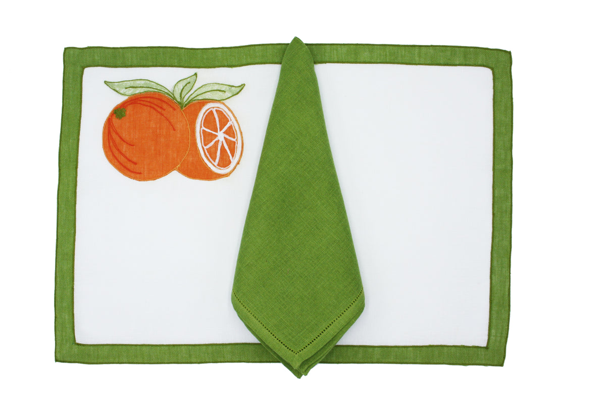 Rectangular orange zagare placemat and napkin set