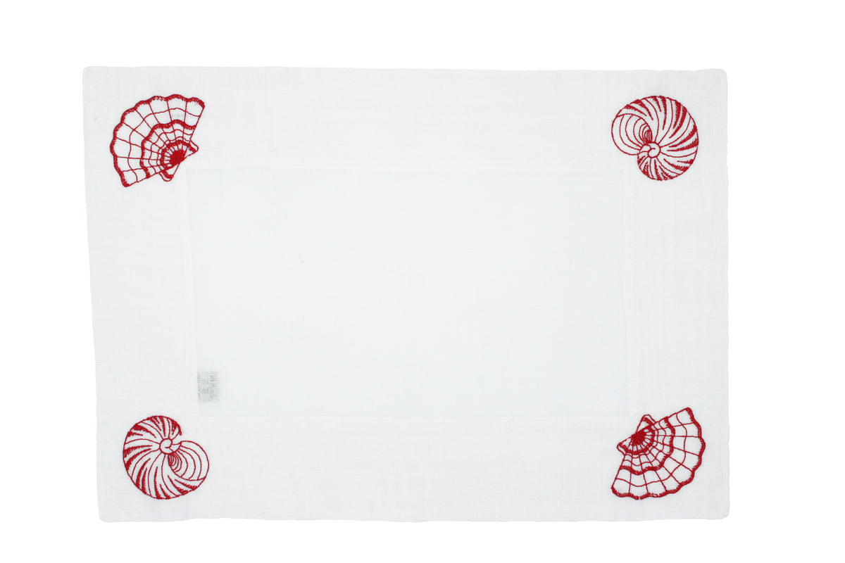 Placemat and napkin set red/white shells