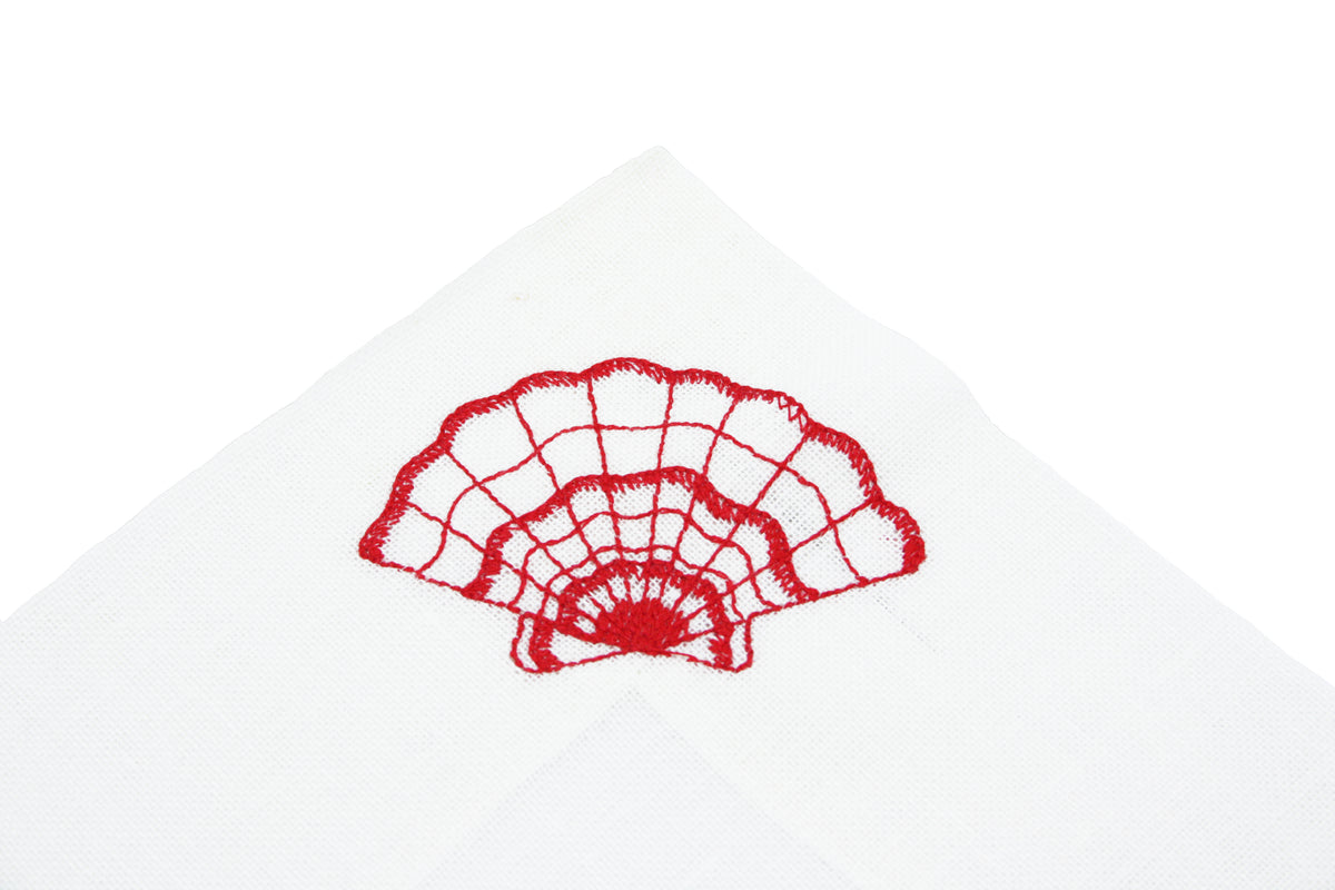 Placemat and napkin set red/white shells