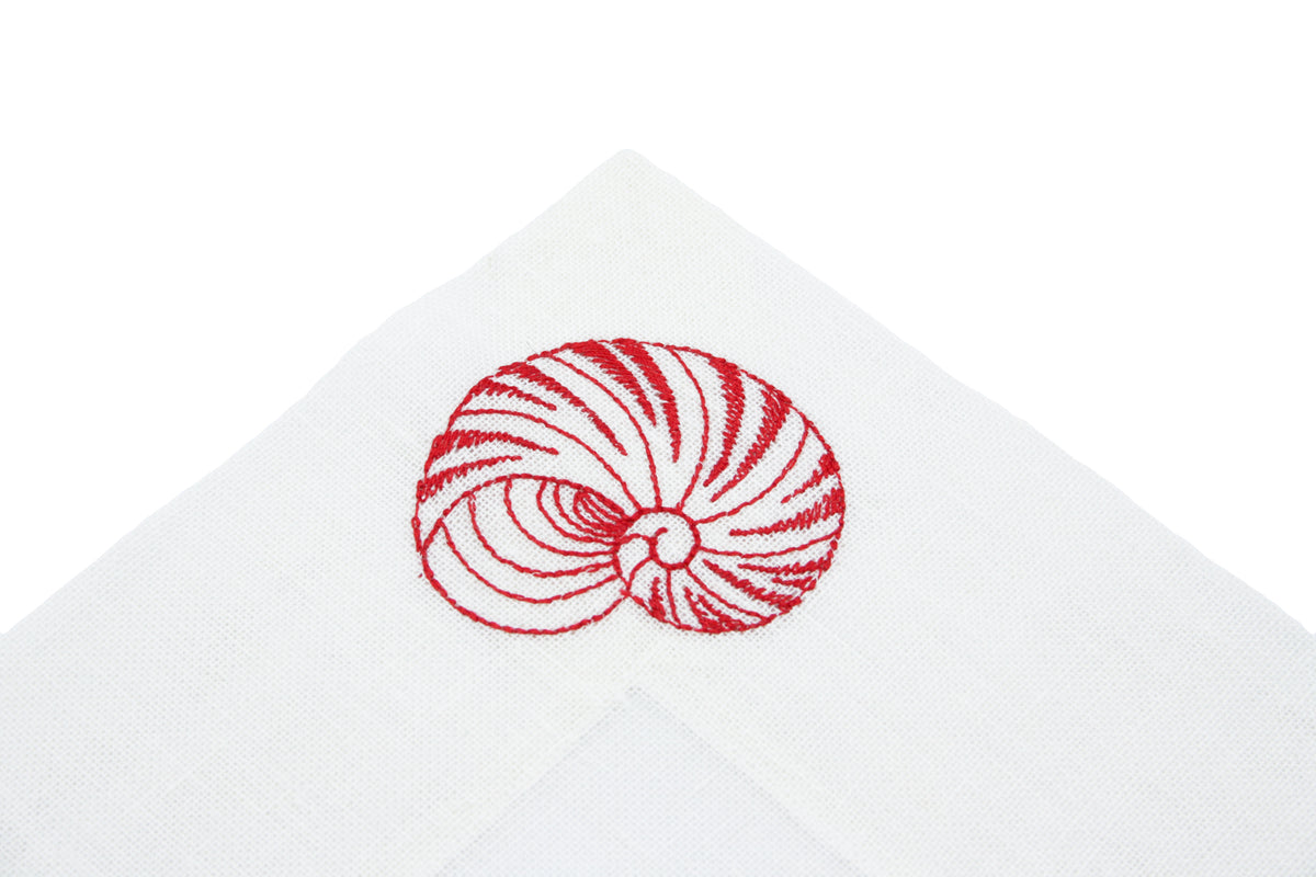 Placemat and napkin set red/white shells