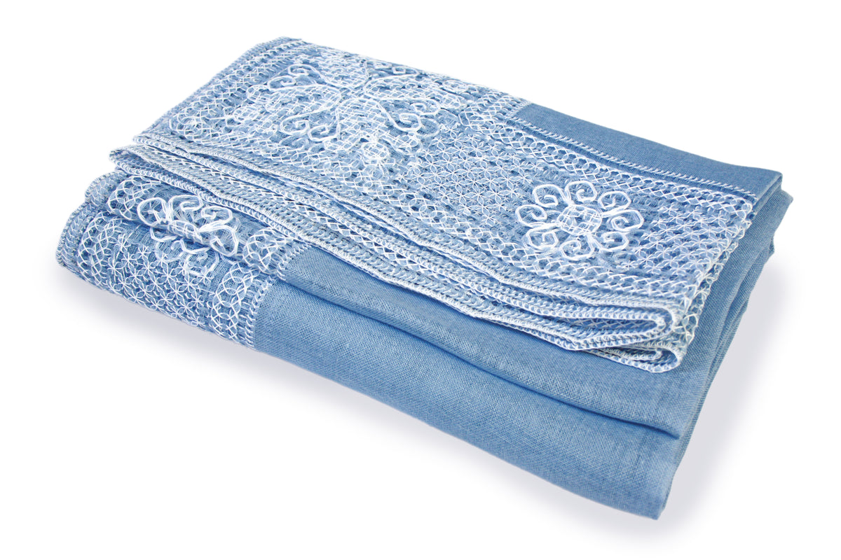 Light blue bissone tablecloth