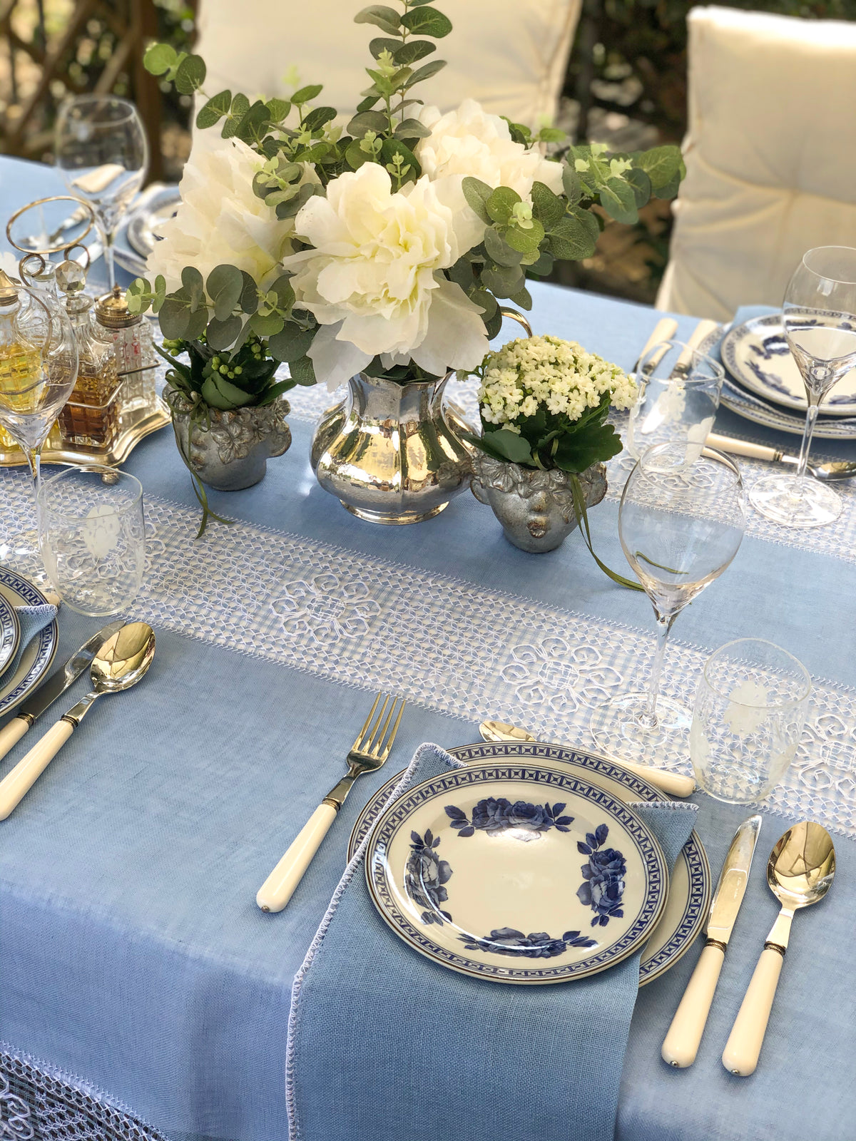Light blue bissone tablecloth